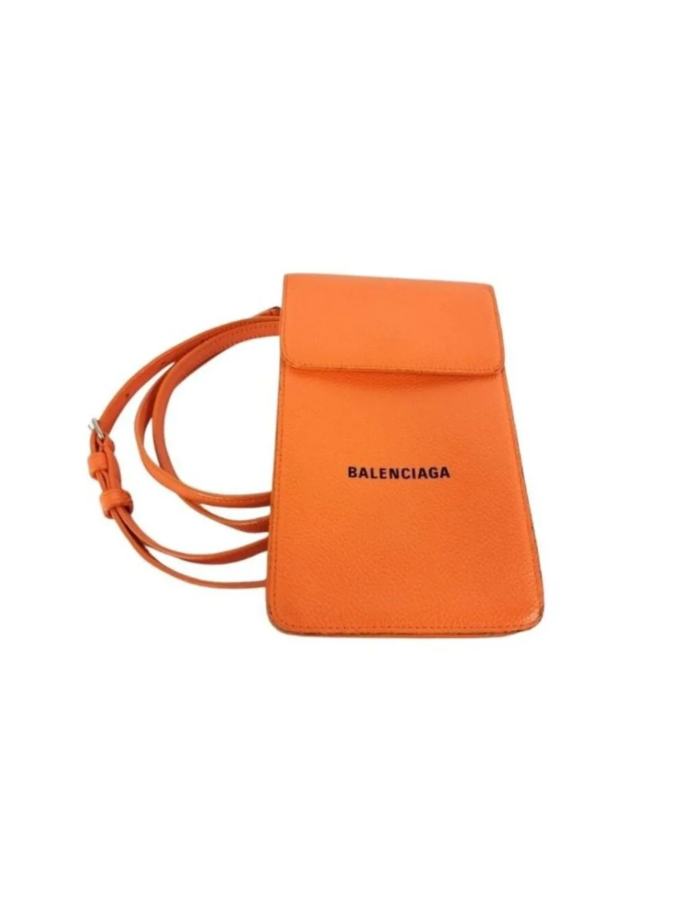Balenciaga Phone Shoulder Cash Card Holder Orange Leather